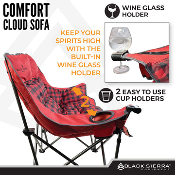 Black Sierra chair folds into a carry bag for easy transport and storage.