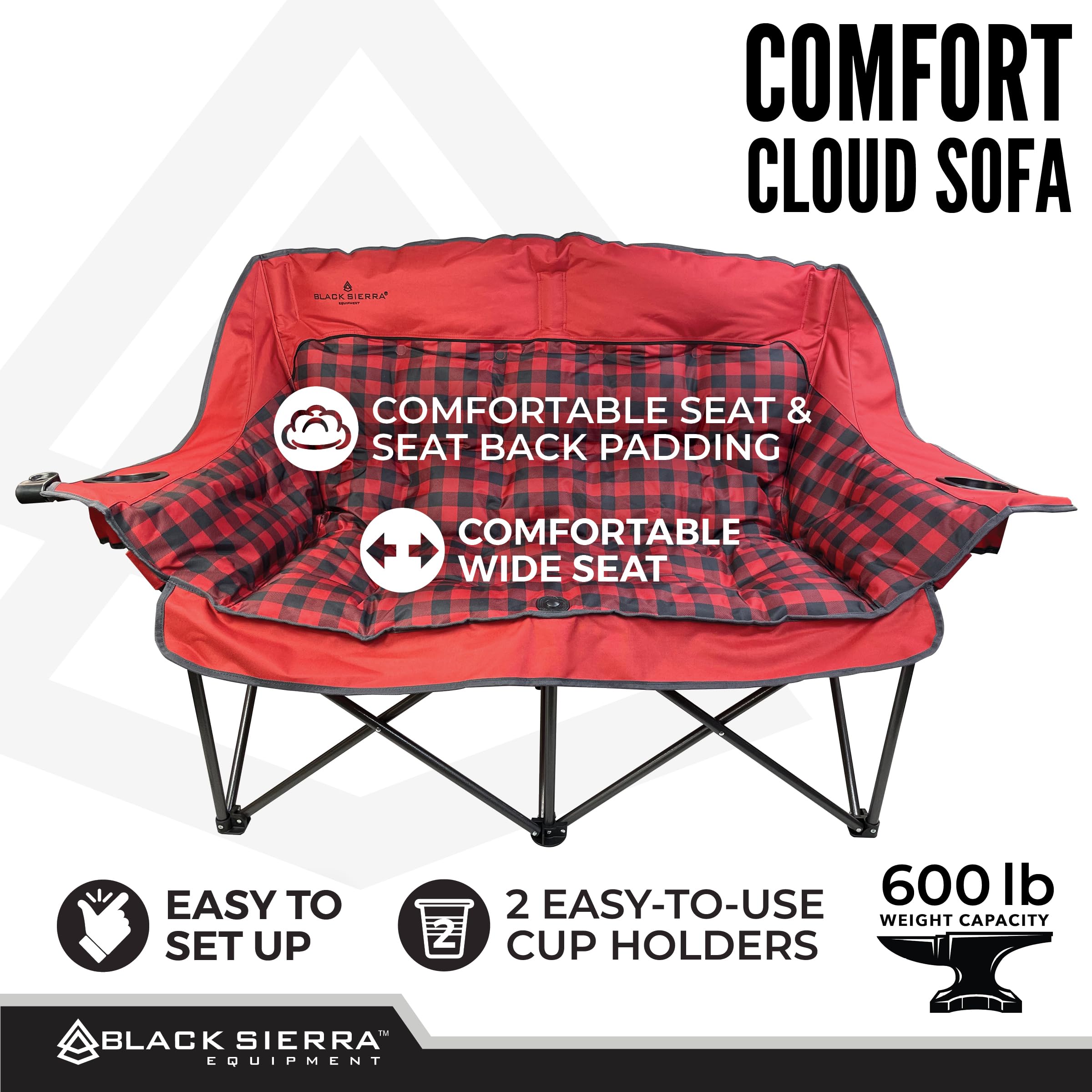 Black Sierra quick-setup chair unfolds in seconds for camping or tailgating.