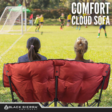Black Sierra double camping chair suitable for beach and patio use.