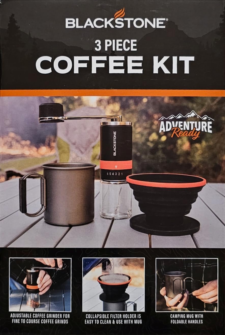 Blackstone Adventure Coffee Kit grinder and mug for fresh outdoor coffee on camping trips