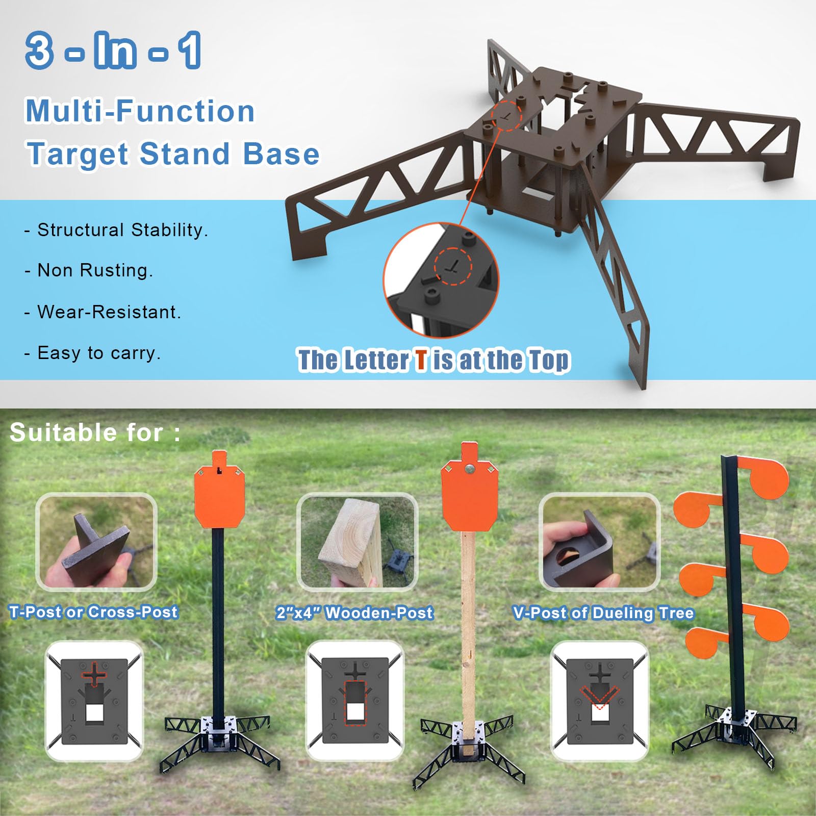 BLANCOHABIL AR500 dueling tree legs in sturdy ground contact.