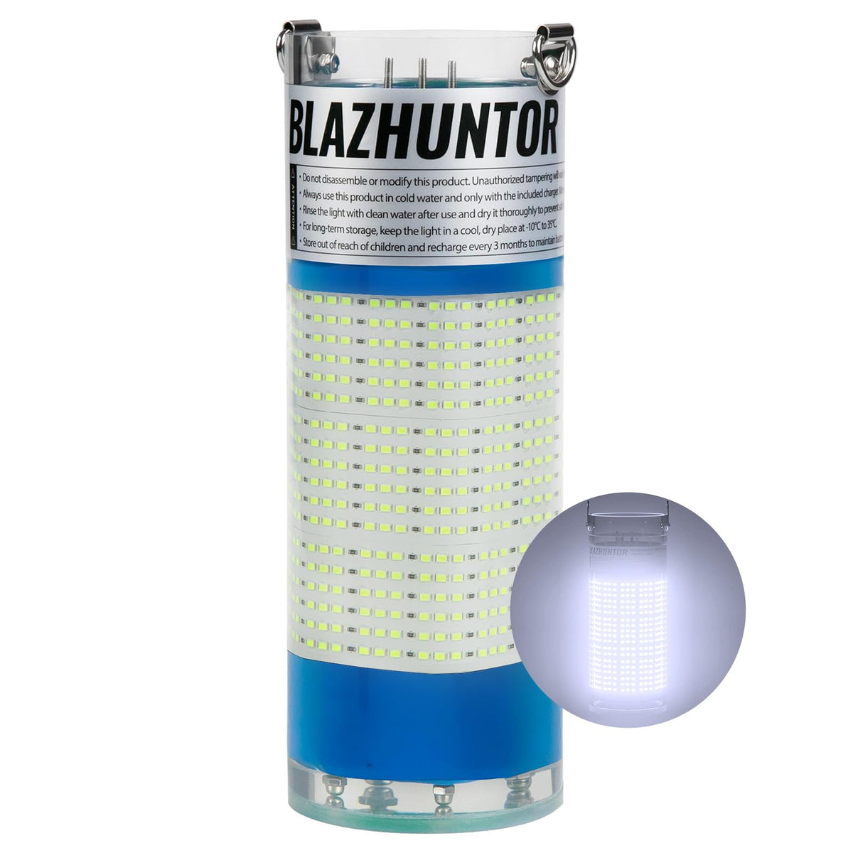 BLAZHUNTOR rechargeable underwater light auto-on in water for easy night fishing.
