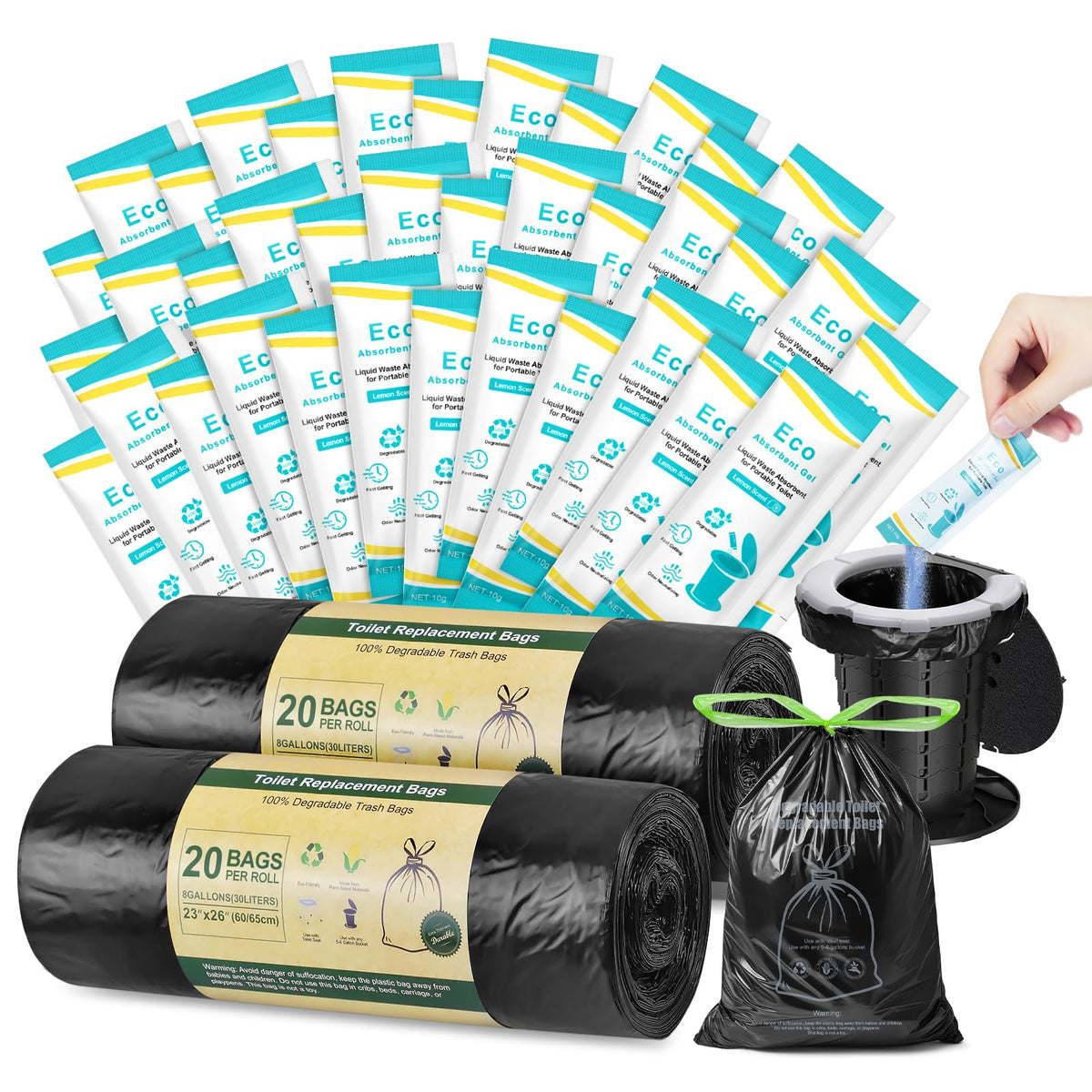 BLIKA 40pc camping toilet bags pack ready for quick outdoor sanitation