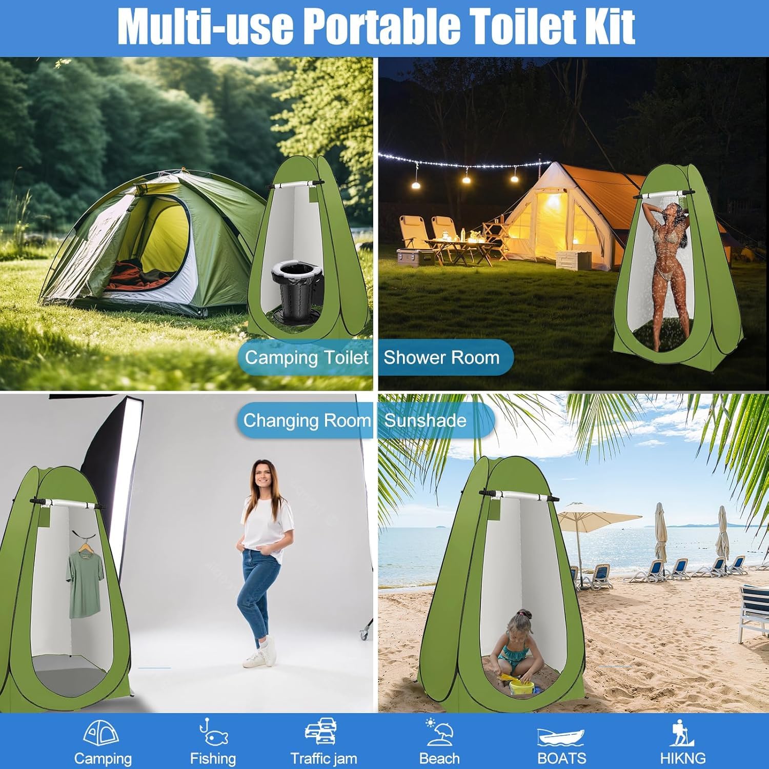 blika upgraded retractable portable toilet in campsite setting demonstrates portability.