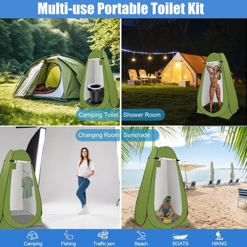 blika upgraded retractable portable toilet in campsite setting demonstrates portability.