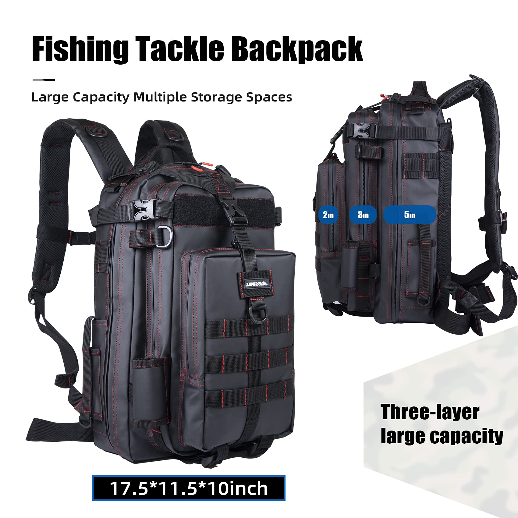 BLISSWILL Fishing Backpack with 1000D waterproof fabric protects gear in rain and splashes.