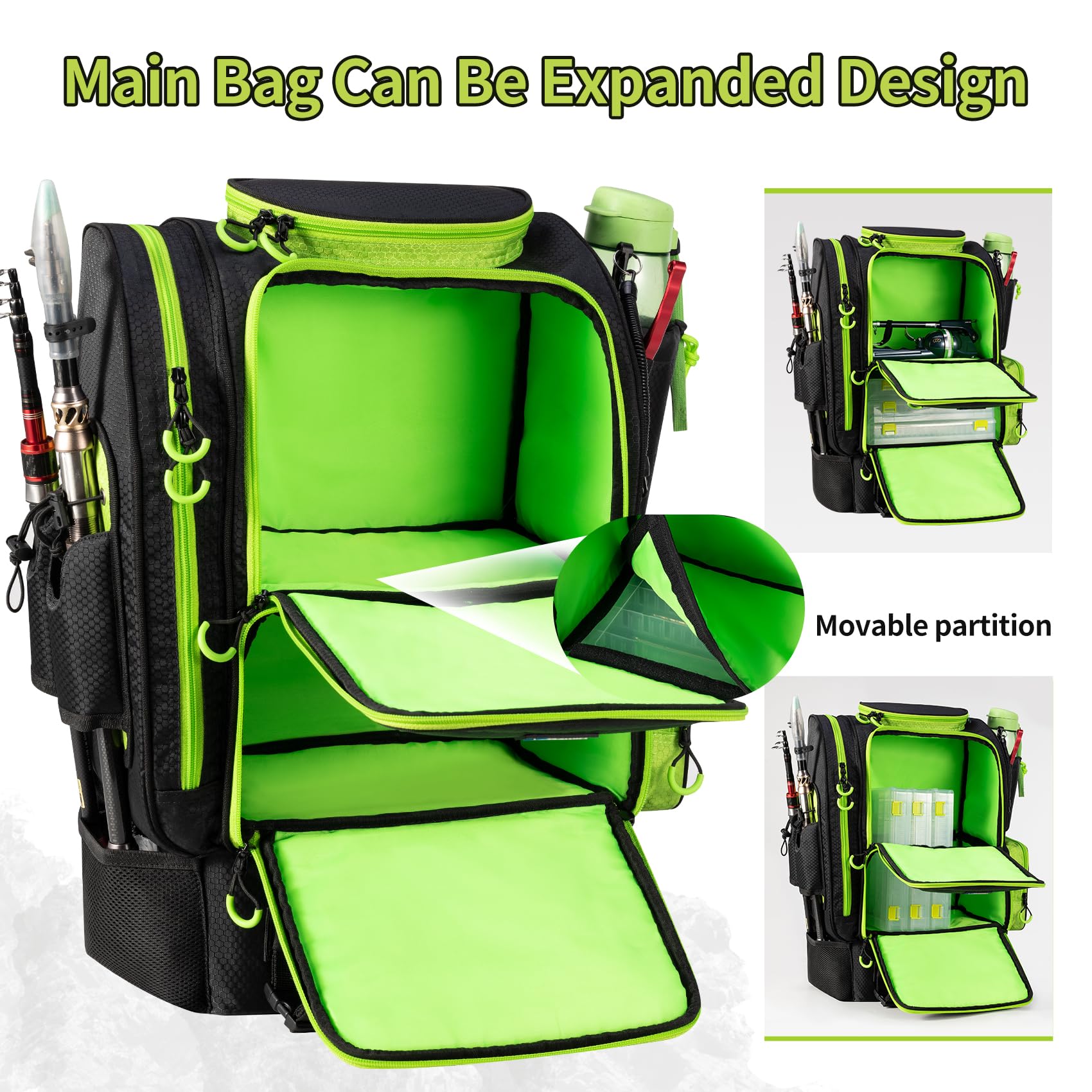 BLISSWILL large fishing backpack waterproof material emphasizes all-weather protection