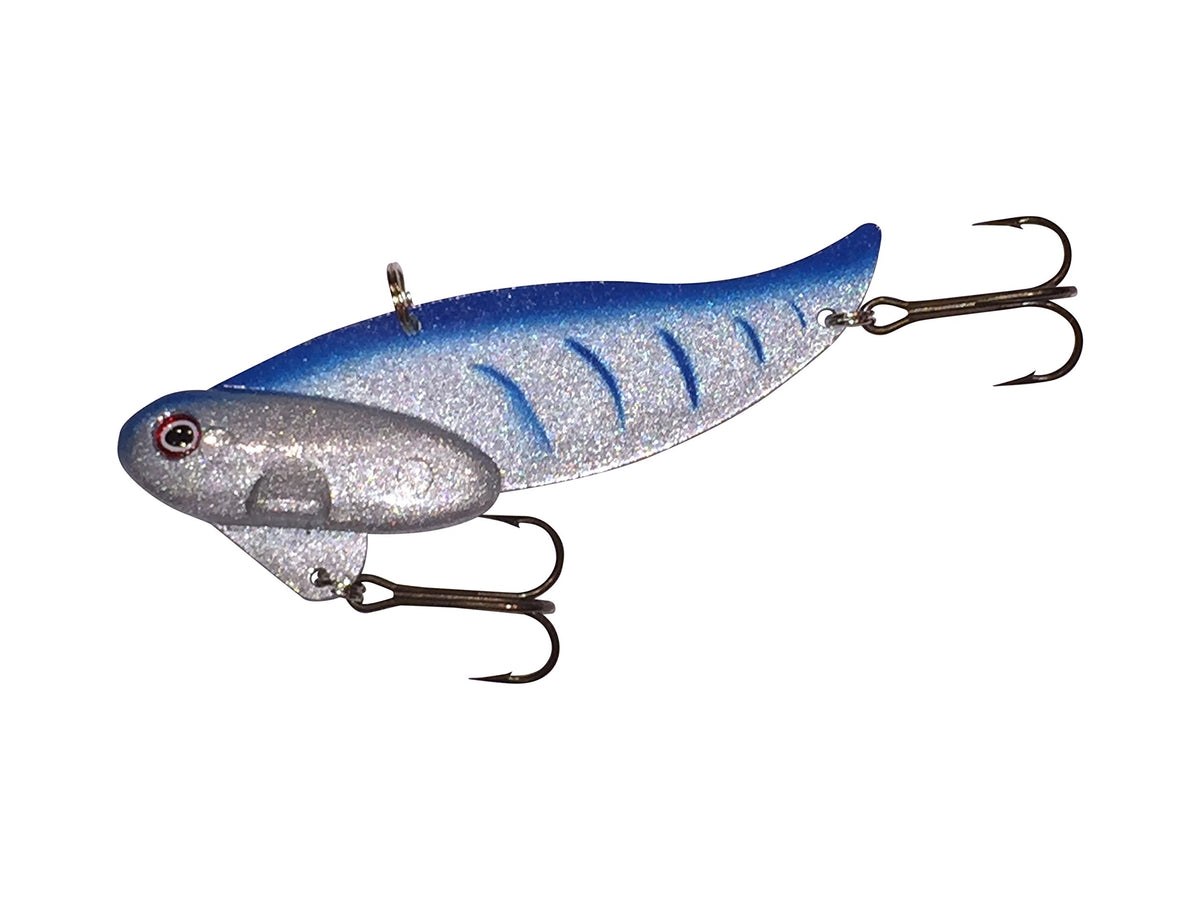 Blitz Lures Blitz Blade Blue Tiger blade bait ready for versatile freshwater and saltwater jigging.