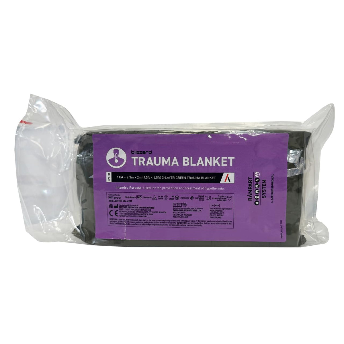 Blizzard Emergency Survival Blanket folded in olive and silver for easy portability.