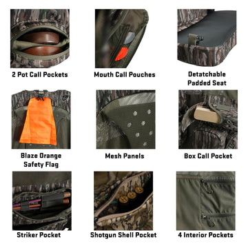 BLOCKER OUTDOORS Finisher Pro II turkey vest pockets for organized calls and accessories.
