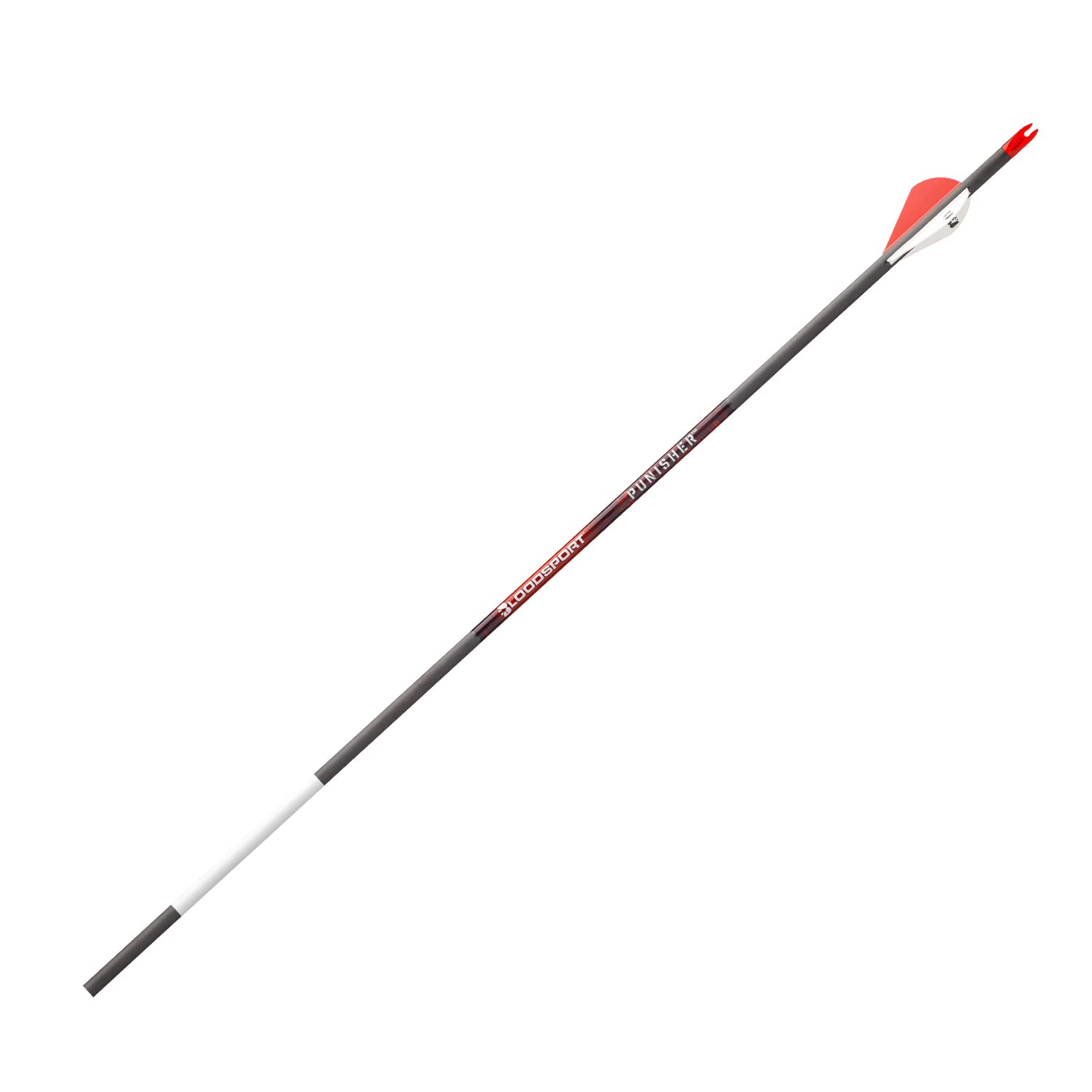 Bloodsport Punisher arrow fletched design ready for six-pack hunting setups and quick replacements.
