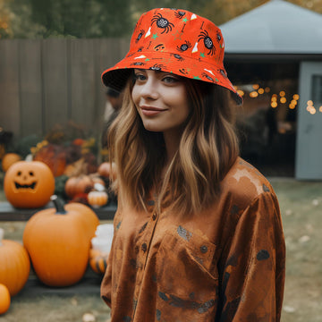 Purple spider-themed Halloween bucket hat