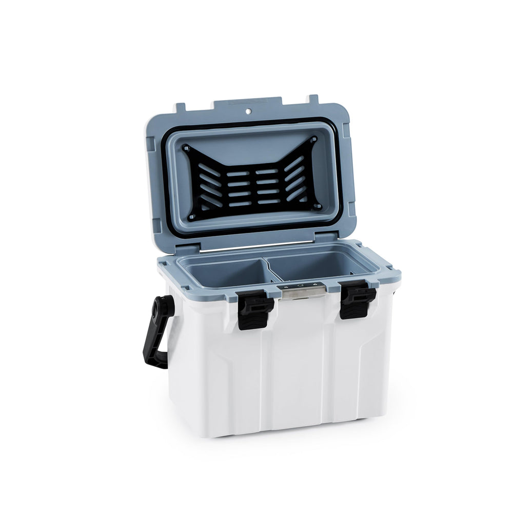 BluBox hard cooler 16qt front view for easy transport on outdoor adventures.