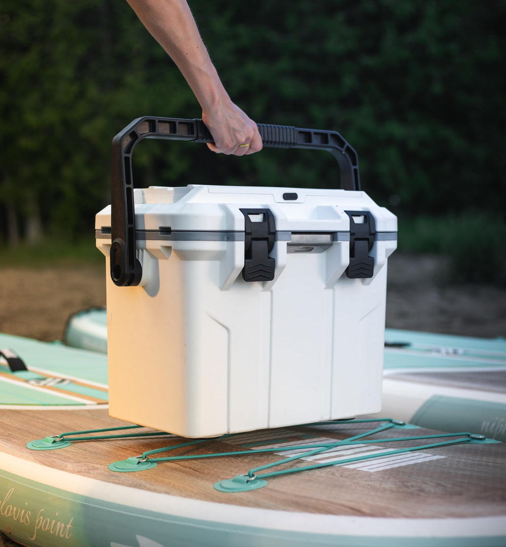 BluBox 16qt cooler open with ice inside for cooling beverages.