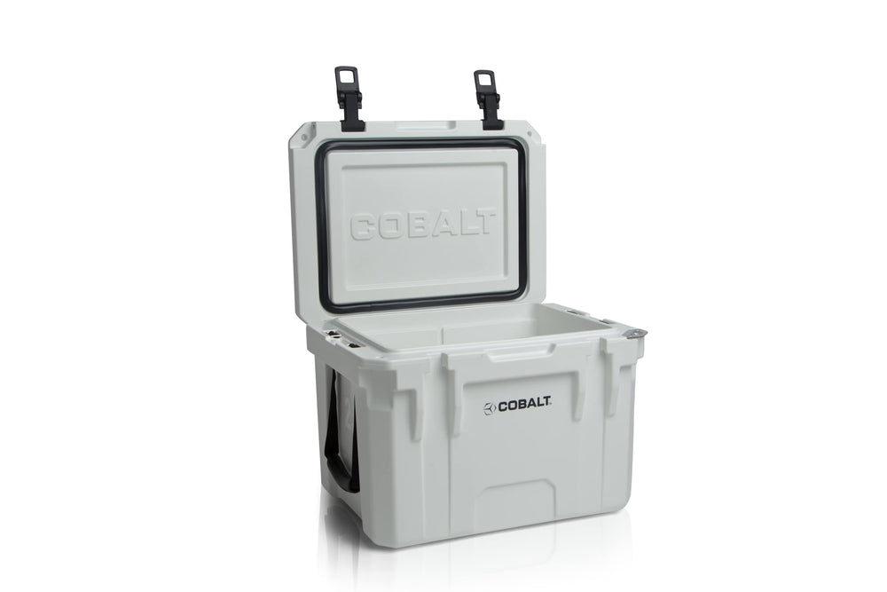 Blue Coolers Cobalt 25qt interior shows roomy storage for foods and beverages