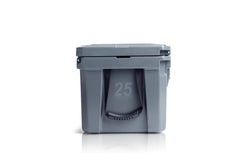 Blue Coolers Cobalt 25qt lid with easy-close latches for secure transport.