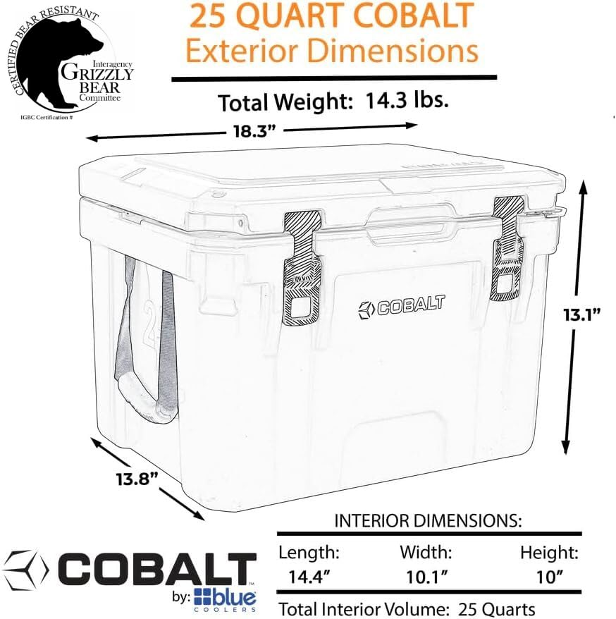 Blue Coolers Cobalt 25qt lockable lid with built-in bottle opener.