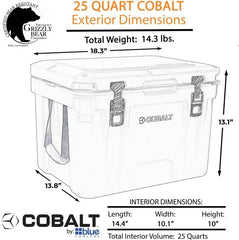 Blue Coolers Cobalt 25qt lockable lid with built-in bottle opener.
