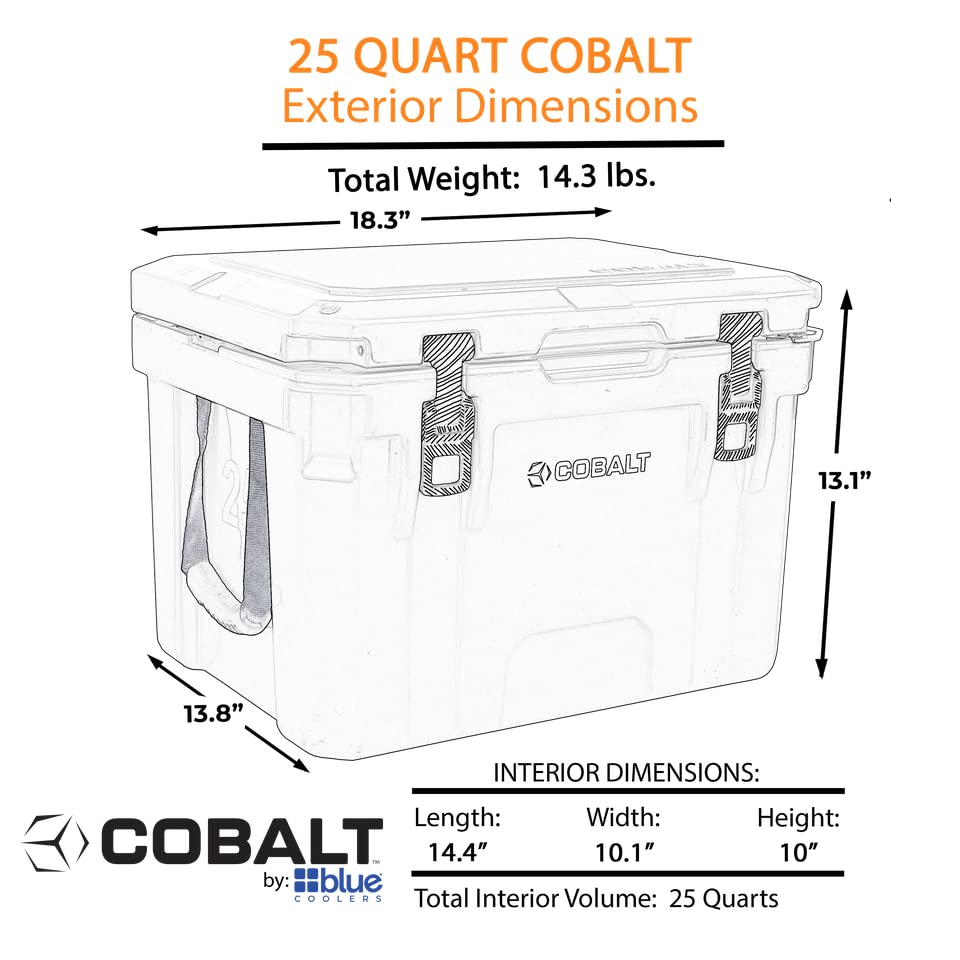 Blue Coolers Cobalt 25qt lockable lid shows secure storage with bottle opener.