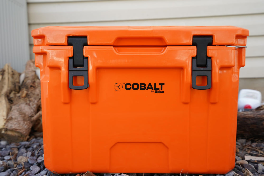 Blue Coolers Cobalt 25qt rapid drain system for quick cleanup.