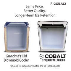 Blue Coolers Cobalt 37qt lockable lid enhances security for outdoor gatherings.