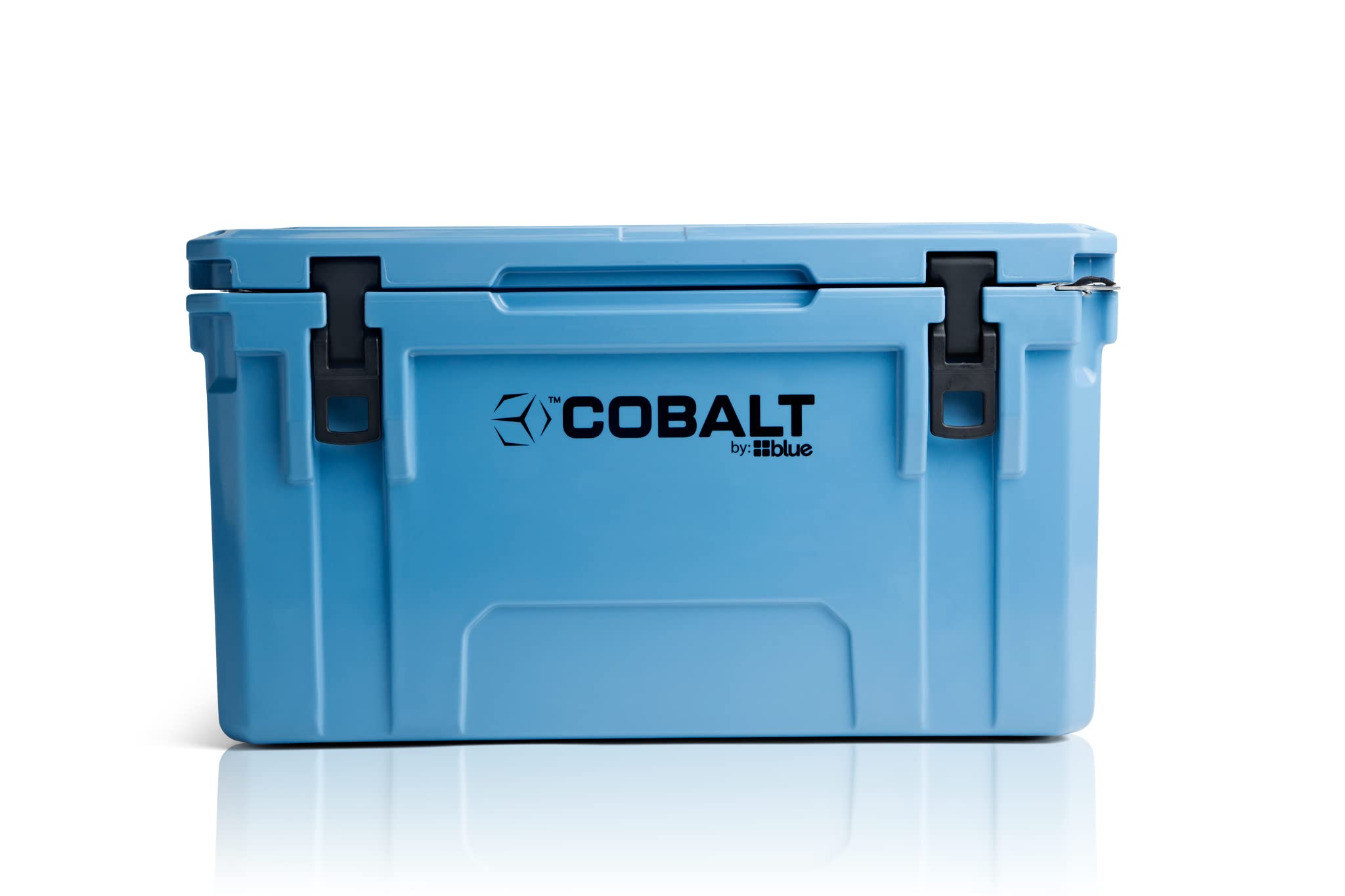 Blue Coolers Cobalt 55-Quart lid closed with secure latches for transport