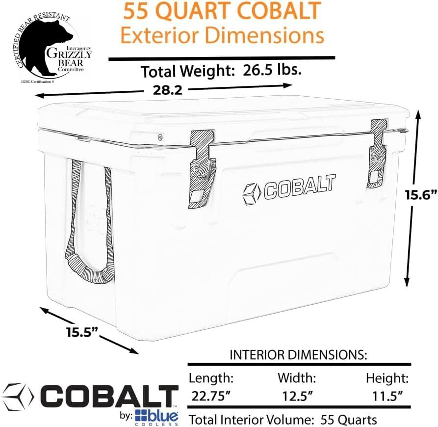 Blue Coolers Cobalt 55-quart lockable lid supports secure outdoor storage