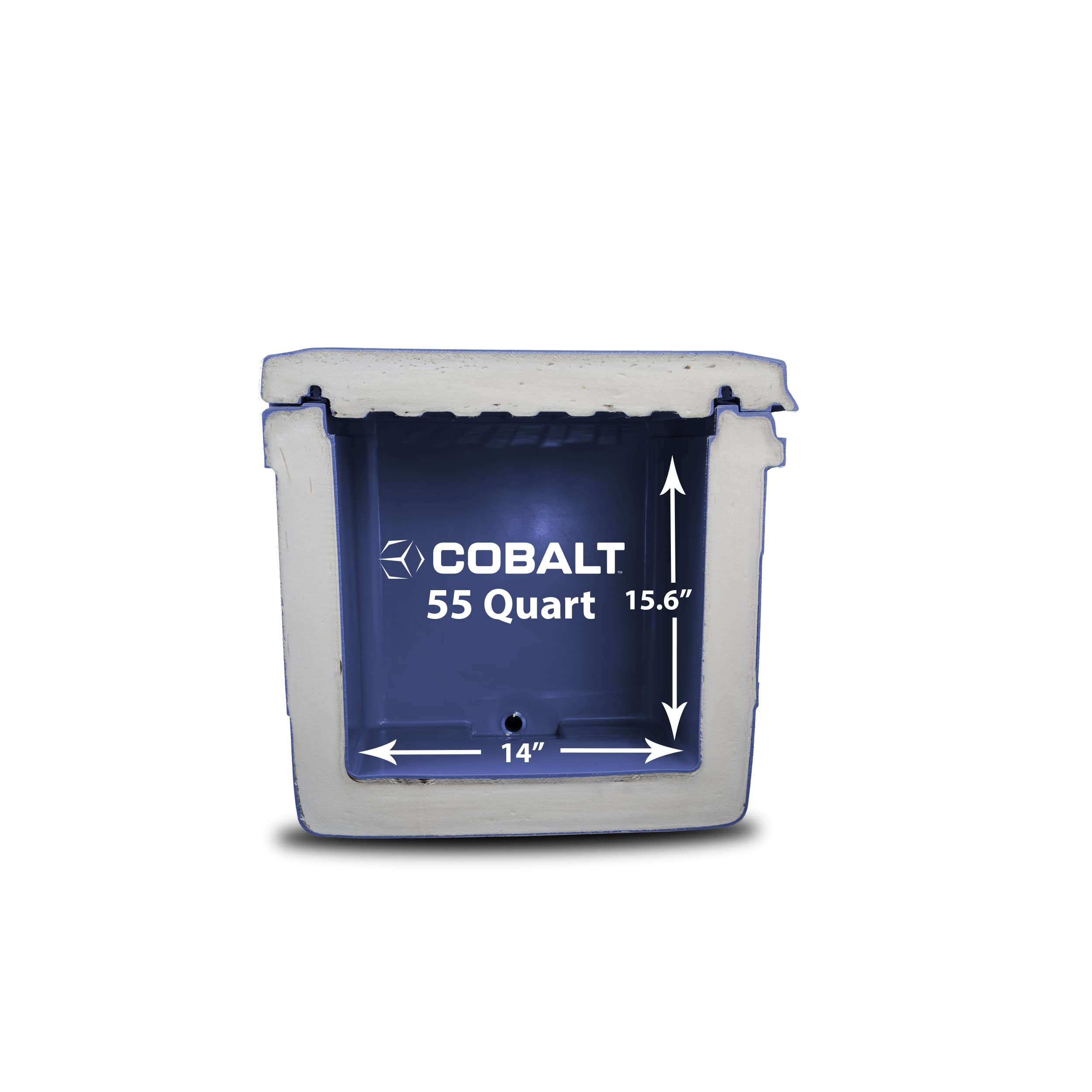 Blue Coolers Cobalt 55-quart non-skid feet stabilize on uneven ground