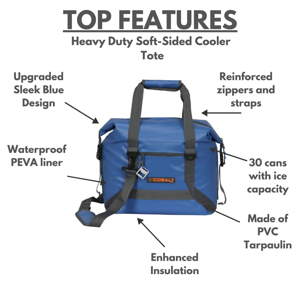 Blue design on the tote, ideal for hikes and picnics.