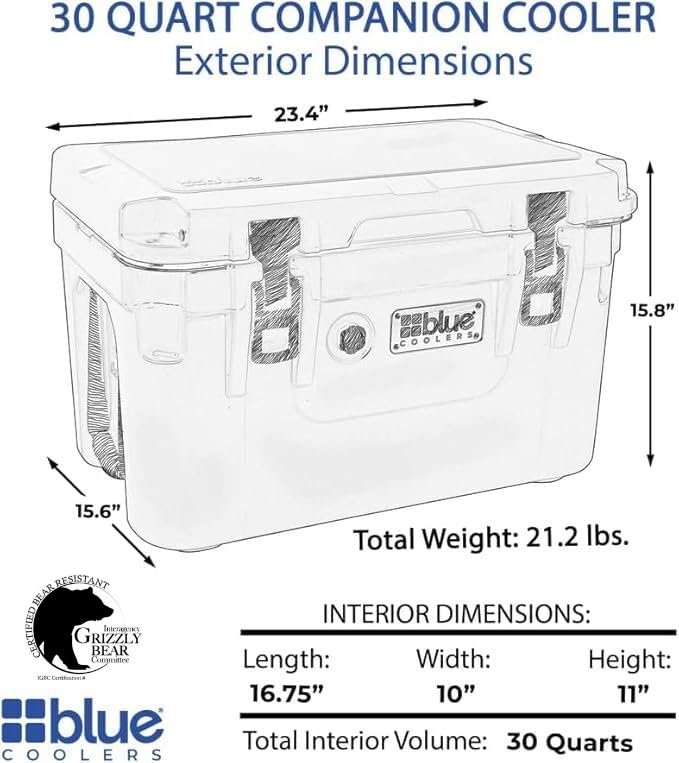 Blue Coolers Companion lockable lid and gasket ensure secure contents during camping