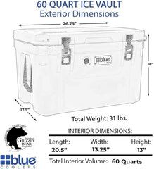 Blue Coolers Ice Vault 60qt insulation-detail highlights 2-inch insulation for long ice life