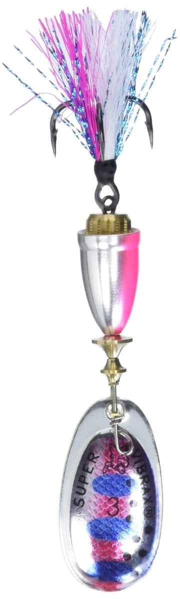 Blue Fox Classic Vibrax 03 Foxtail Rainbow Trout lure from the front, versatile casting option.