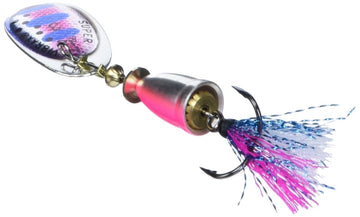 Blue Fox Classic Vibrax 03 Foxtail Rainbow Trout lure in water action shows motion and flash.