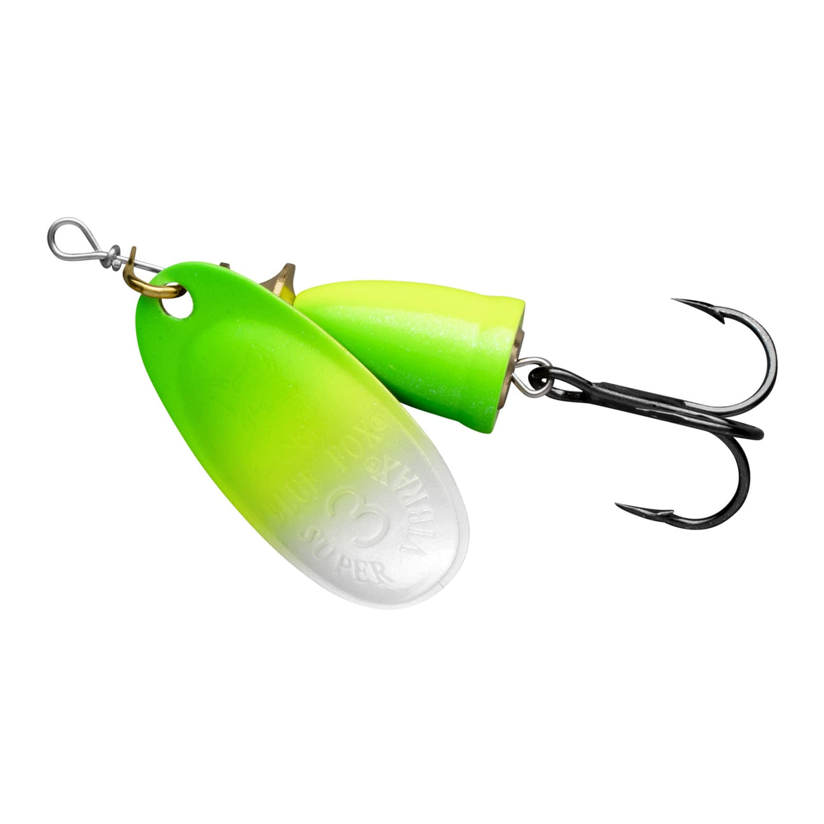 Blue Fox Classic Vibrax 03 Northern Lights UV lure with green chartreuse glow for bass and pike