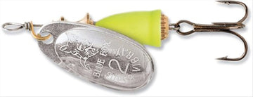 Blue Fox Classic Vibrax 03 spinner painted in silver and fluor yellow for high visibility in water.