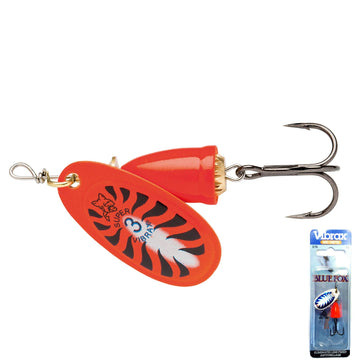 Blue Fox Classic Vibrax 03 painted tackle Red Tiger quarter-ounce boosts visibility and vibration.