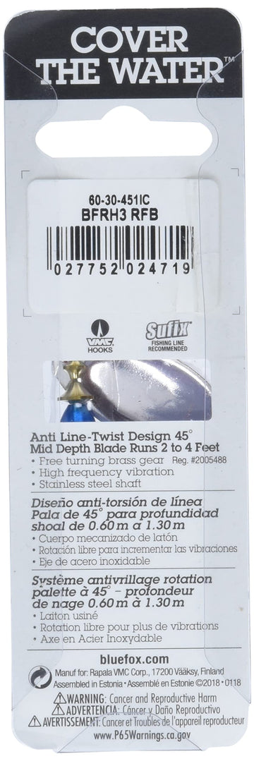 Blue Fox Classic Vibrax 03 bleeding-silver chrome-blue finish increases visibility.