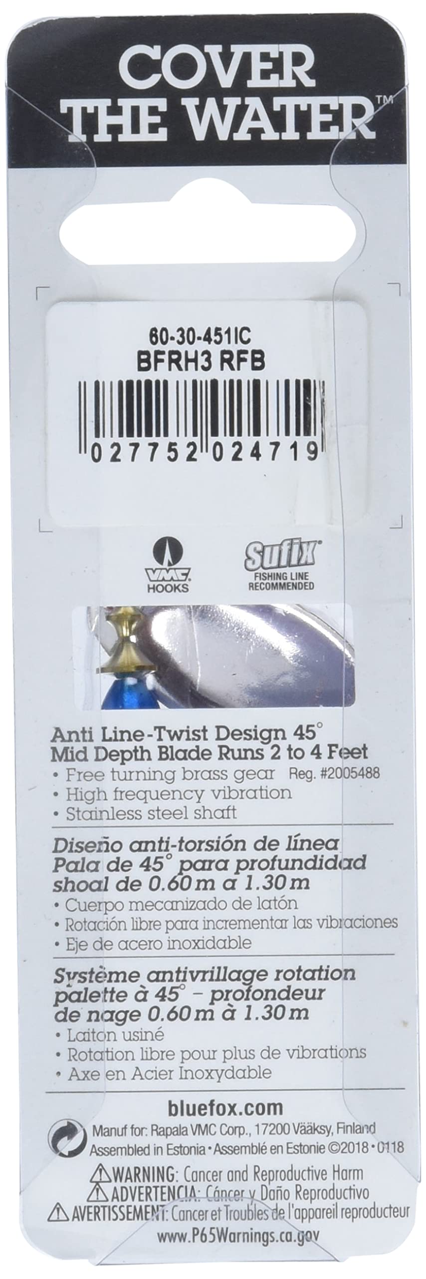 Blue Fox Classic Vibrax 03 bleeding-silver chrome-blue finish increases visibility.