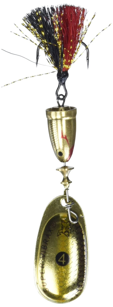 Blue Fox Classic Vibrax 04 Foxtail in golden shiner color, reflecting light to attract game fish.