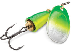 Blue Fox Vibrax 04 lure, side view, Green Chartreuse UV visibility boost.