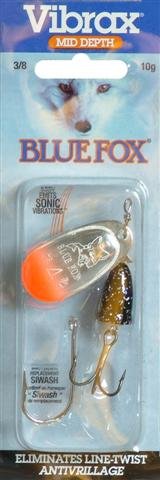 Blue Fox Classic Vibrax Spinner sinking bullet body reaches mid-depth with reliable action