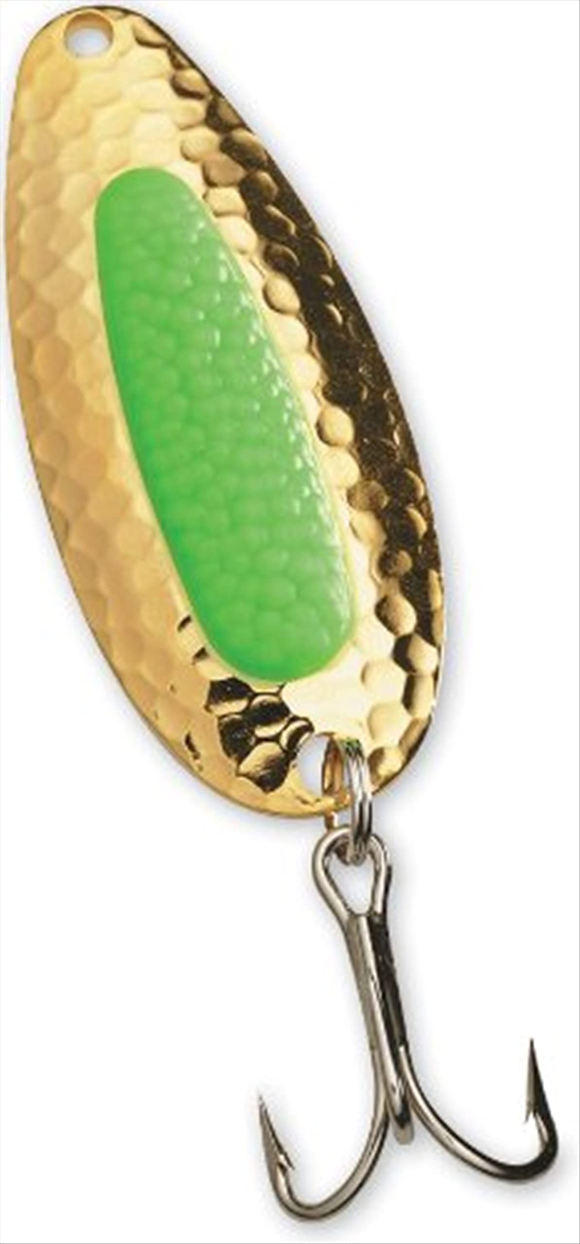 Blue Fox Pixee Spoon with gold plated green insert for deep water casting.