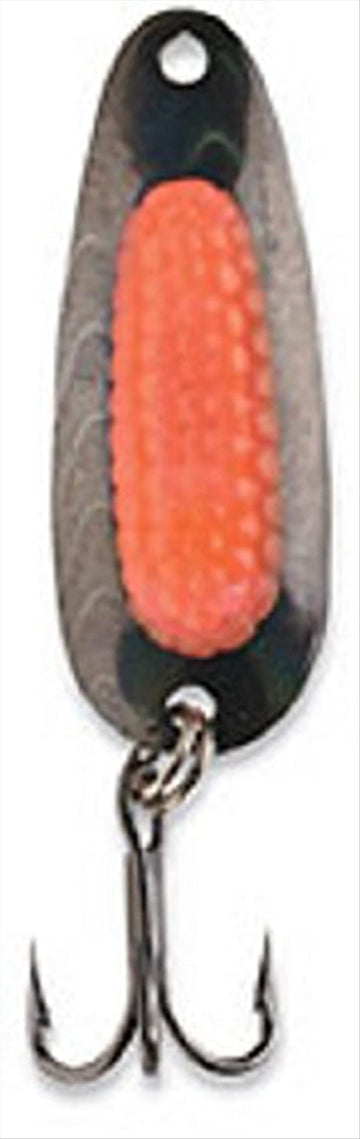 Blue Fox Rattling Pixee Spoon with holographic herring pink finish attracts salmon and steelhead