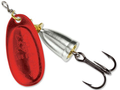 Blue Fox Super Vibrax Classic spinner with bleeding-silver body showing lifelike movement for mid-depth fishing