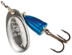 Blue Fox Super Vibrax Classic Spinner brass blade close-up, illustrating low-frequency vibration for attracting fish