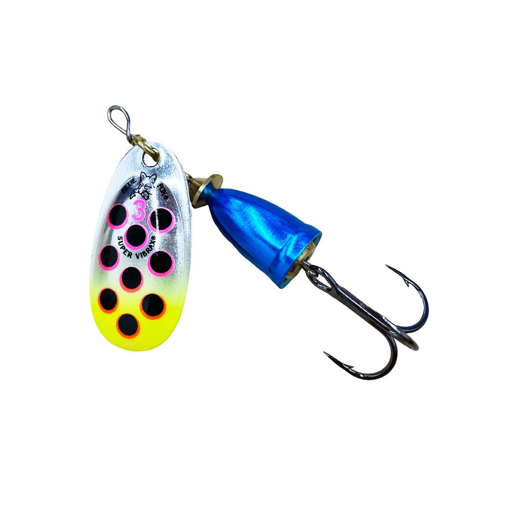 Blue Fox Vibrax Classic Spinner packaged image highlights ready-to-use setup with sharp VMC hook