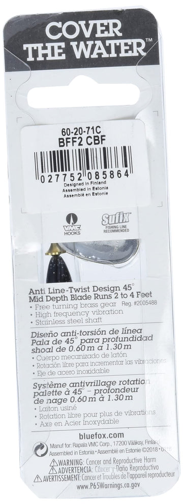 Blue Fox Vibrax 60-20-71C UV-bright painted finish boosts underwater visibility.