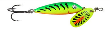 Blue Fox Vibrax Minnow Spin 3/16 Firetiger delivers bright flash to attract bass and pike