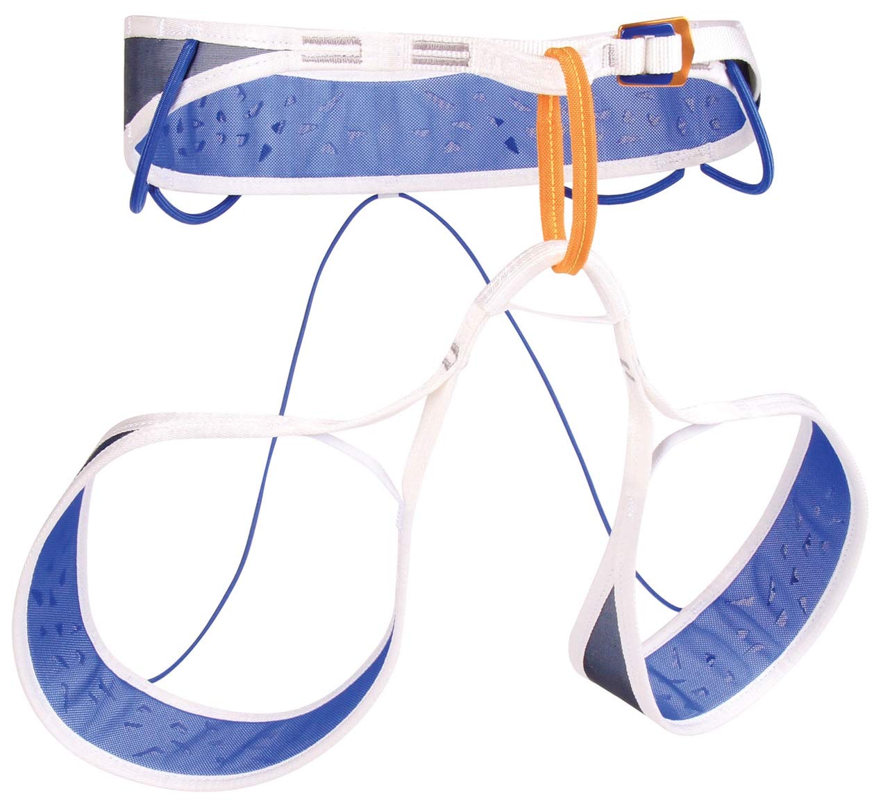 Blue Ice Addax Harness Blue X-Large front view shows ultralight comfort for crag climbs