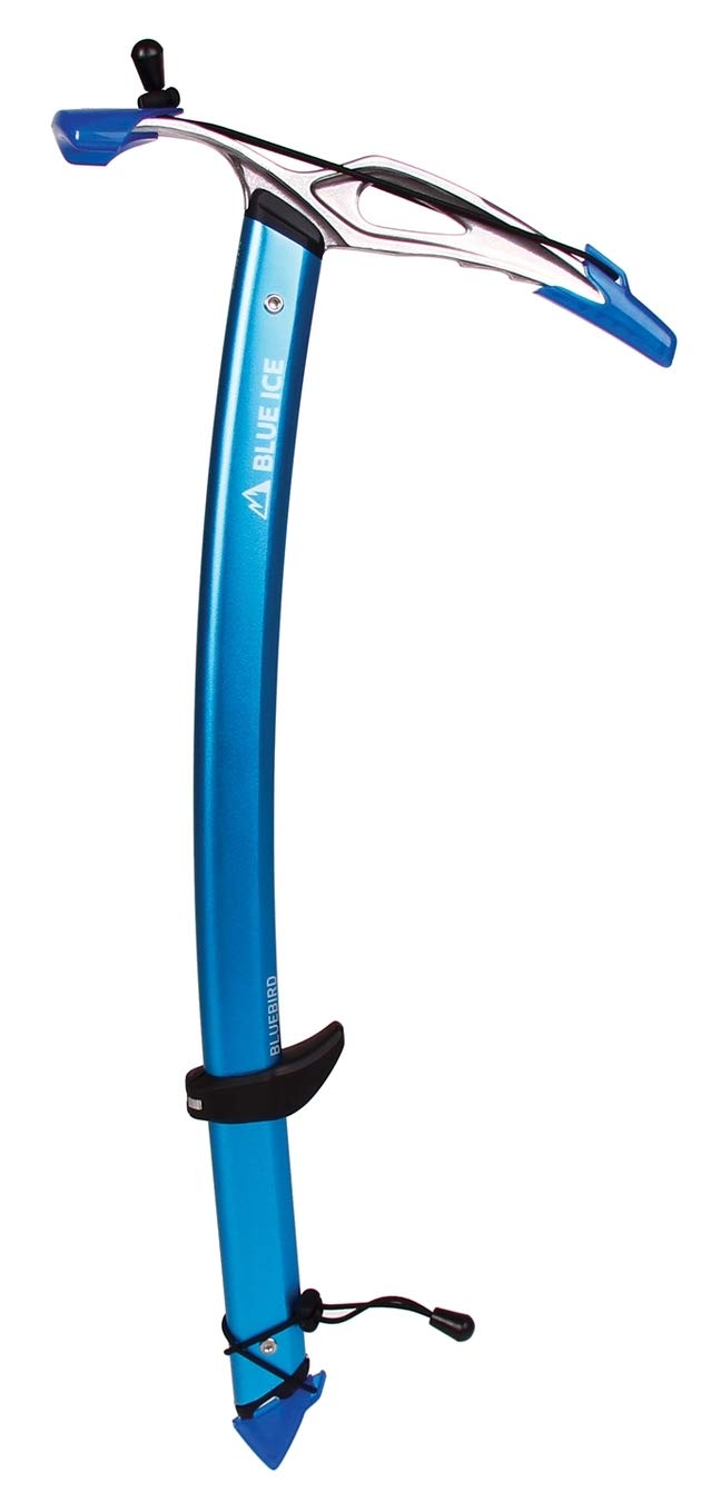 Blue Ice Bluebird ice axe removable pommel aids on-the-go adjustments.
